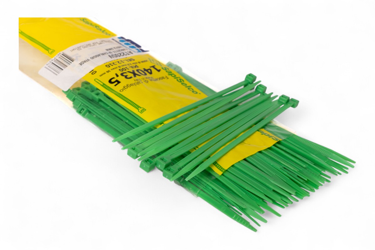 Fascette di cablaggio in nylon - Lunghezza 140mm, larghezza 3,5mm - Verde (100 pezzi)