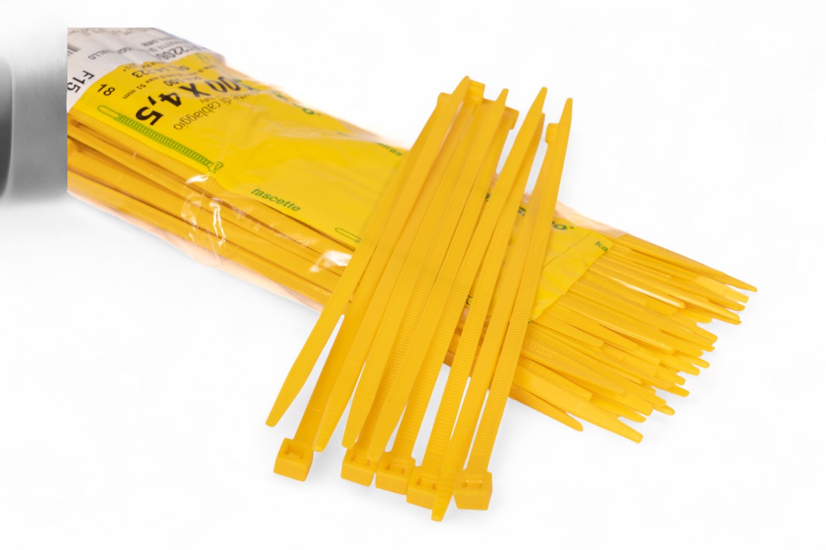 Fascette di cablaggio in nylon - Lunghezza 200mm, larghezza 4,5mm - Giallo (100 pezzi)