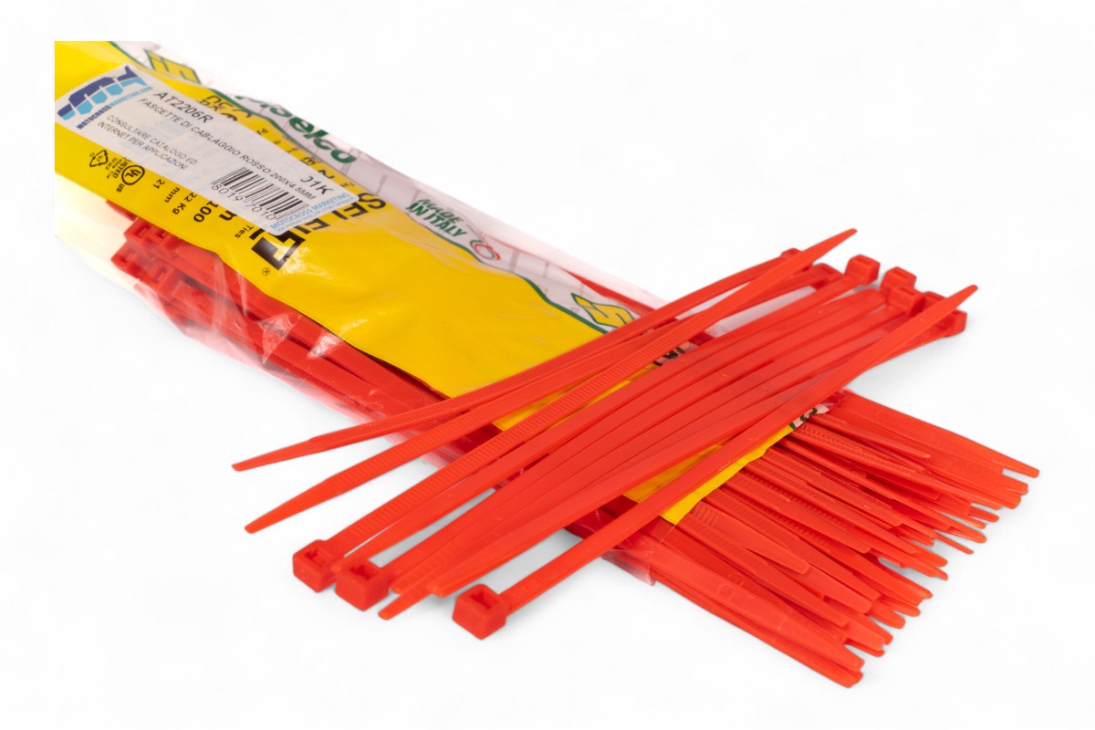 Fascette di cablaggio in nylon - Lunghezza 200mm, larghezza 4,5mm - Rosso (100 pezzi)