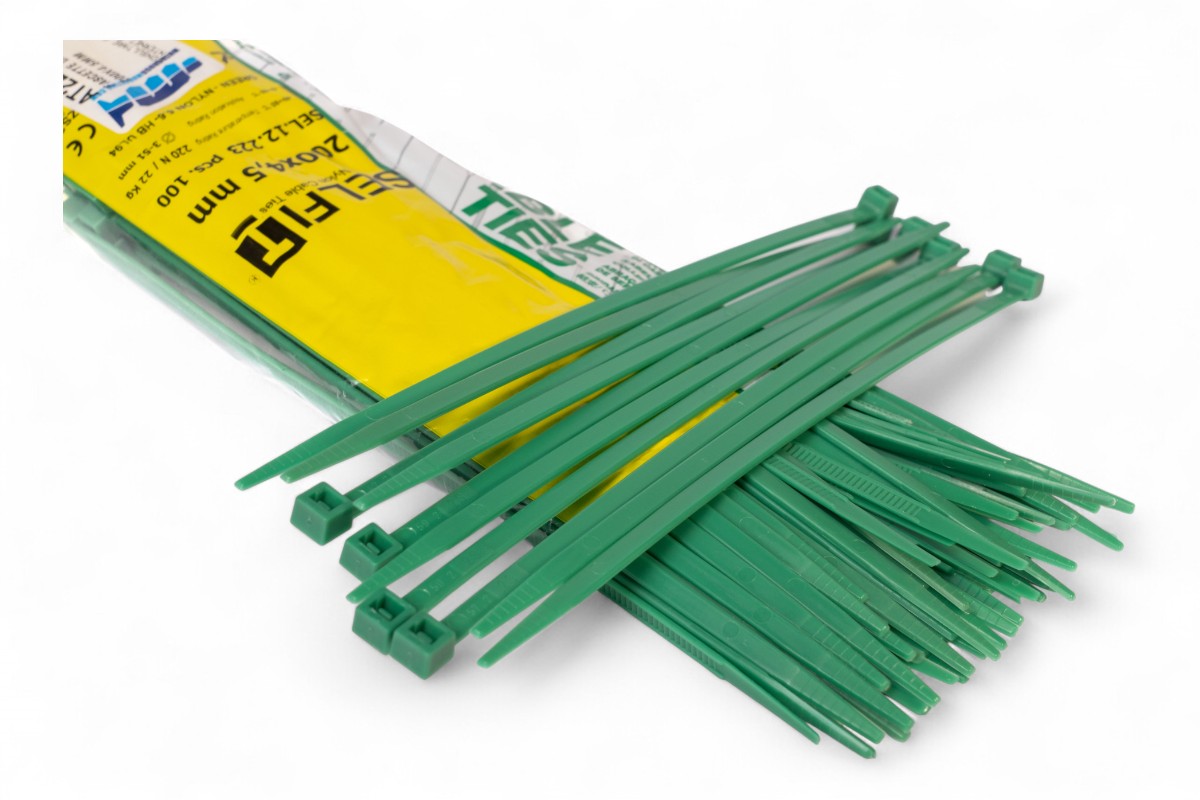Fascette di cablaggio in nylon - Lunghezza 200mm, larghezza 4,5mm - Verde (100 pezzi)