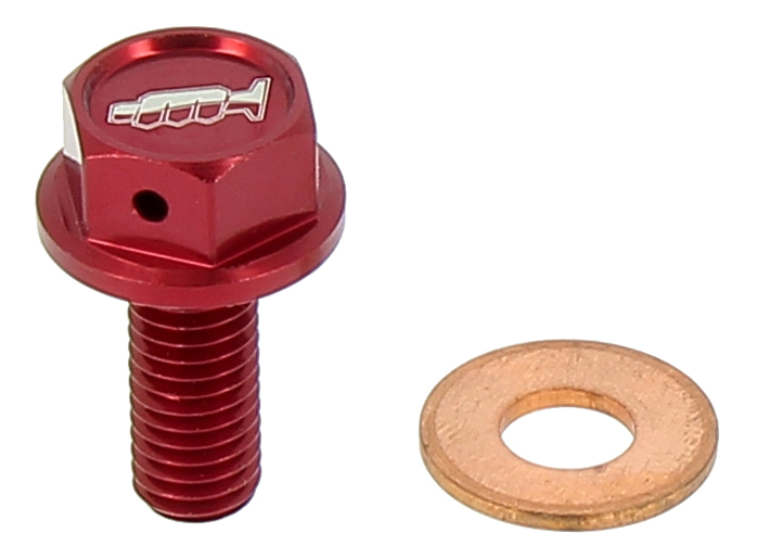 Tappo drenaggio olio con inserto magnetico M8 x 20mm - HONDA SUZUKI - Rosso