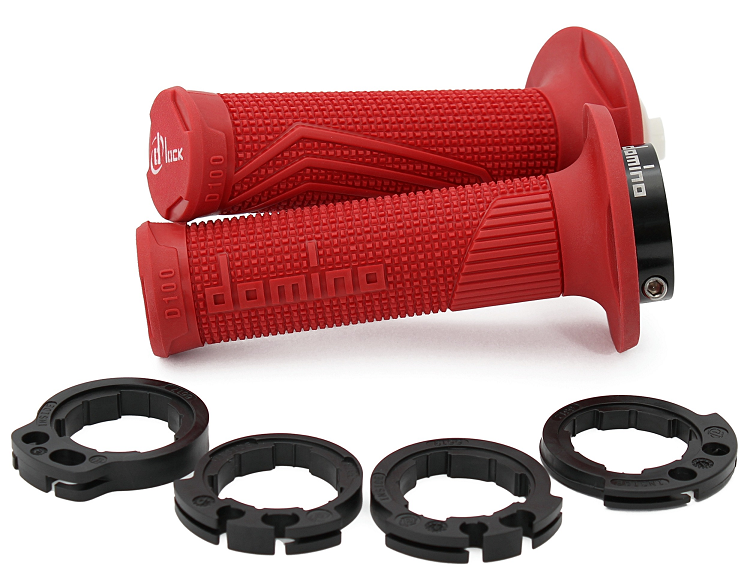 Manopole Lock-ON DOMINO D100 con ghiere - Rosso