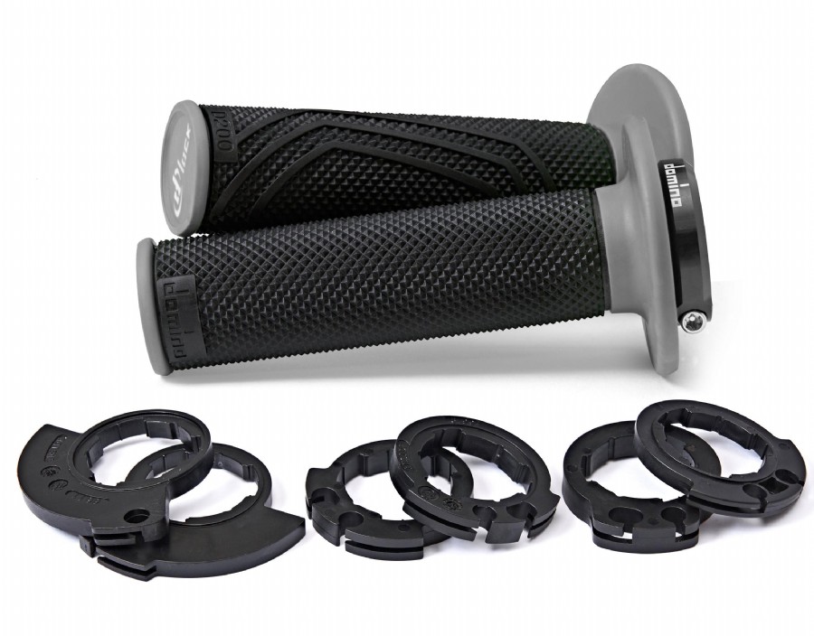 Manopole Lock-On DOMINO D200 con ghiere - Nero/grigio