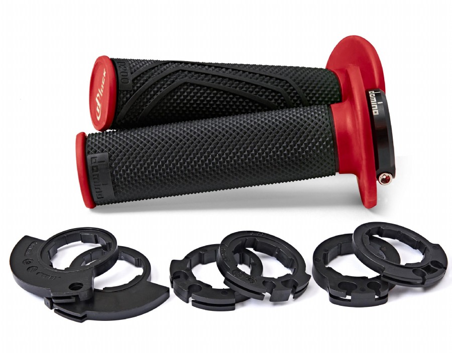 Manopole Lock-On DOMINO D200 con ghiere - Nero/rosso