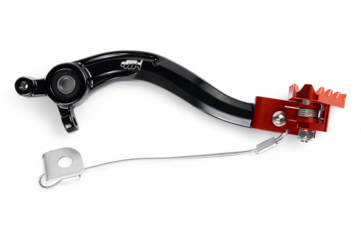 Pedale freno forgiato nero con puntale snodato CNC arancione KTM