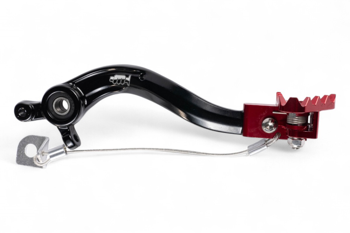 Pedale freno forgiato nero con puntale snodato CNC rosso GASGAS
