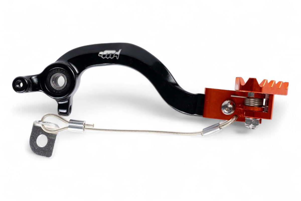 Pedale freno forgiato nero con puntale snodato CNC arancione KTM 65 SX