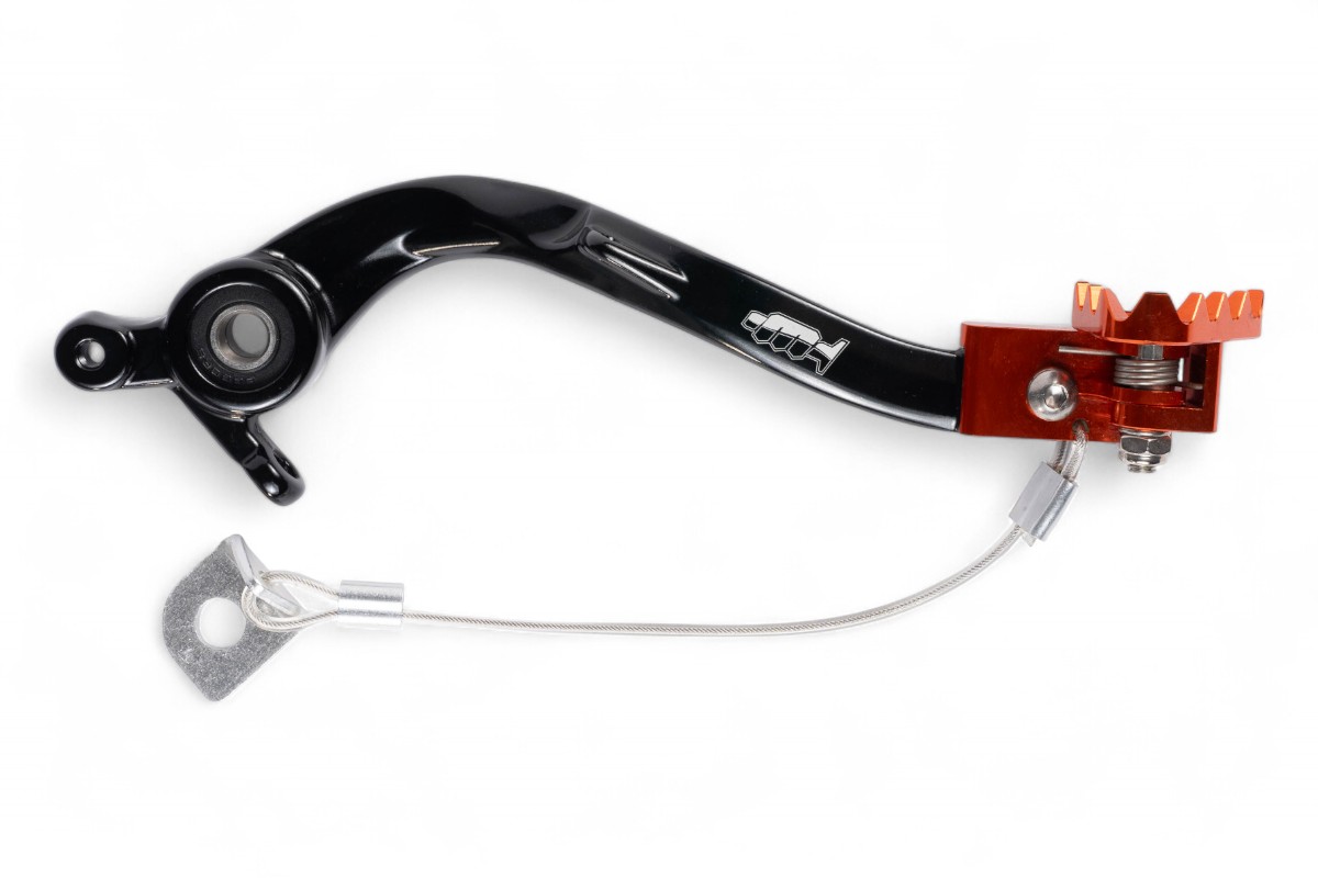 Pedale freno forgiato nero con puntale snodato CNC arancione KTM