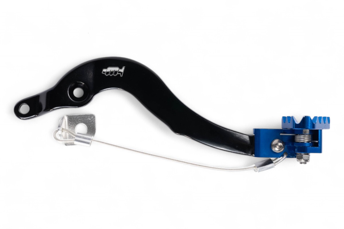 Pedale freno forgiato nero con puntale snodato CNC blu TM