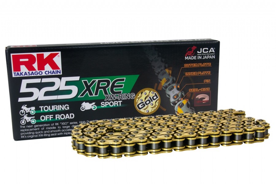 Catena RK 525 XRE - 124 maglie - Oro - con XW-ring