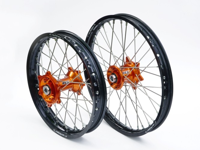 Ruota REX Anteriore 21" x 1,60 KTM -  Cerchio nero - Mozzo arancione